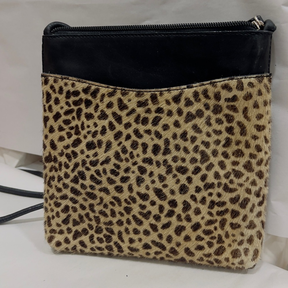 Talbots 10” leather and Leopard skin crossbody handbag